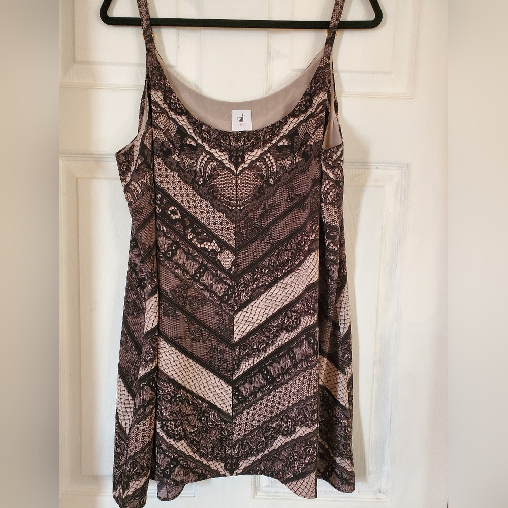 Cabi Tank Brown Black Lace XL